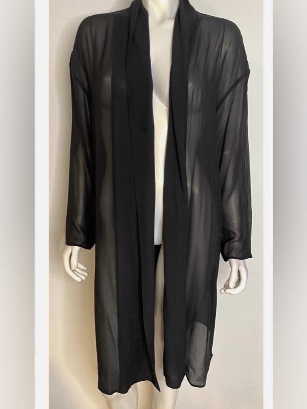 💯Eileen Fisher Black Kimono K/L Jacket in sheer silk georgette